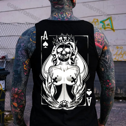 Poker Ace Of Spades Gothic Skeleton Queen Print Men's Tank