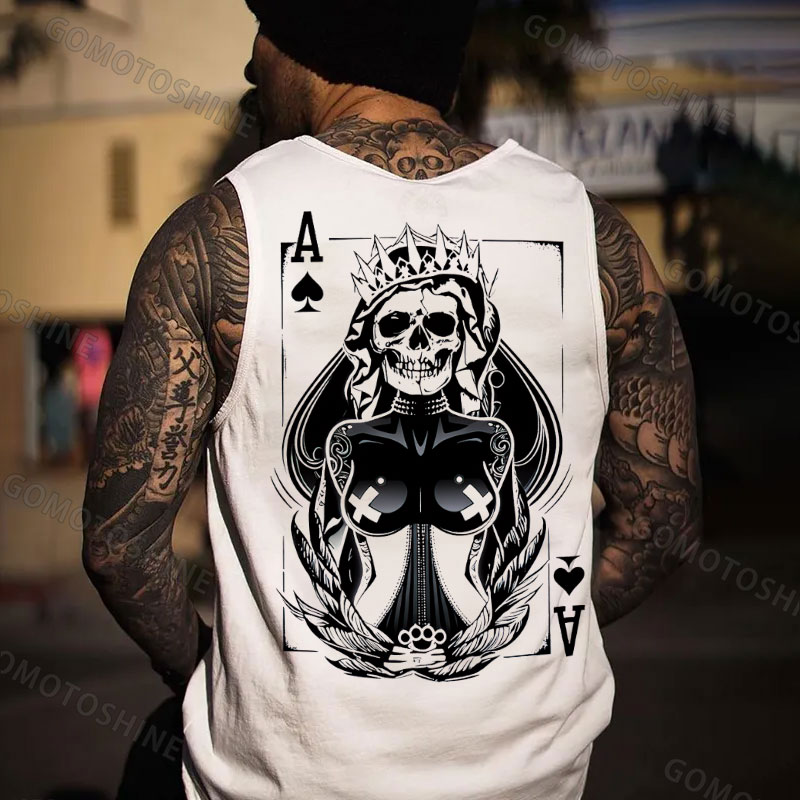 Poker Ace Of Spades Gothic Skeleton Queen Print Men's Tank