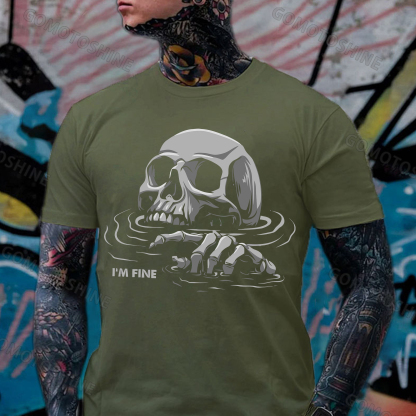I'M FINE Drowning Skull Print Men's T-Shirt Image - 4