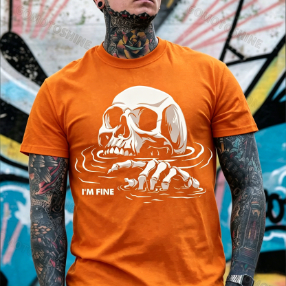 I'M FINE Drowning Skull Print Men's T-Shirt Image - 7