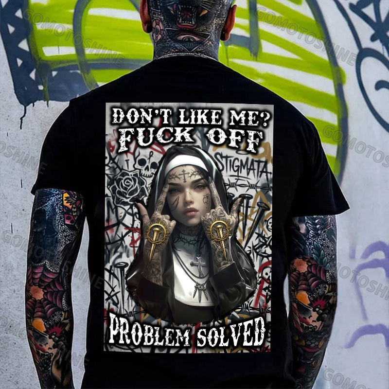 DON'T LIKE ME F*CK OFF Defiant Nun Print Men's T-Shirt Image - 1