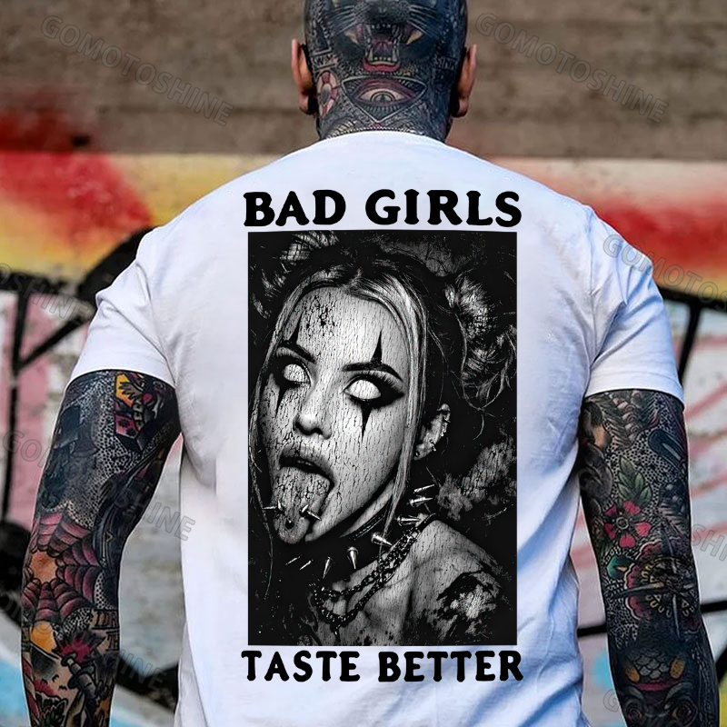BAD GIRLS TASTE BETTER Punk Bad Girl Dark Style Print Men's T-shirt Image - 6