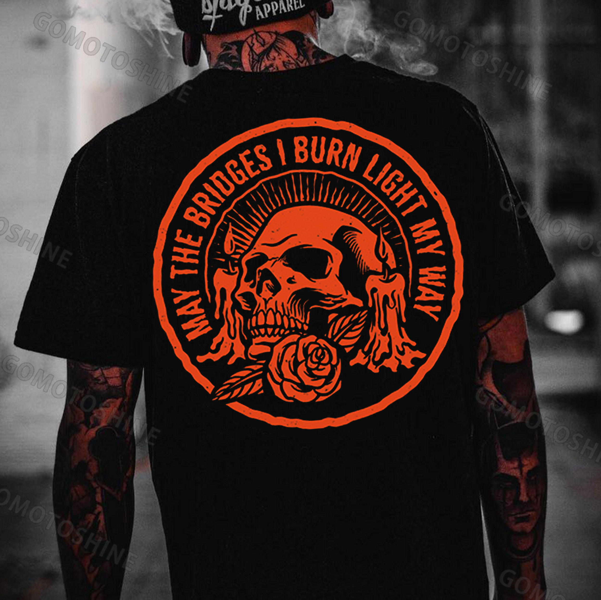 MAY THE BRIDGES I BURN LIGHT MY WAY Skull Print Men's T-Shirt