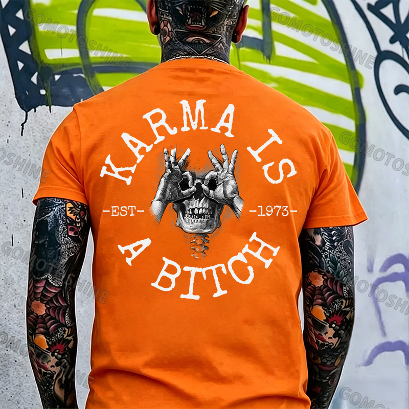 KARMA IS A BITCH Skull With OK Print Men's T-Shirt