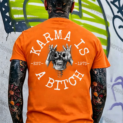 KARMA IS A BITCH Skull With OK Print Men's T-Shirt