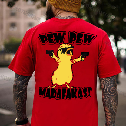 Yellow Duck Carries Pistol Letter Graphic Black Print T-shirt Image - 13