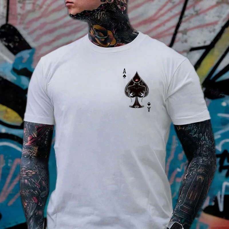 Poker A The Queen of Spades Sexy Nun White Print T-shirt Image - 11