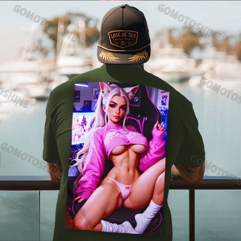 Sexy Esports Cat Girl Print Men's T-shirt Image - 2