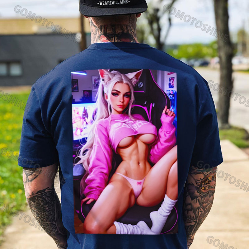 Sexy Esports Cat Girl Print Men's T-shirt Image - 3