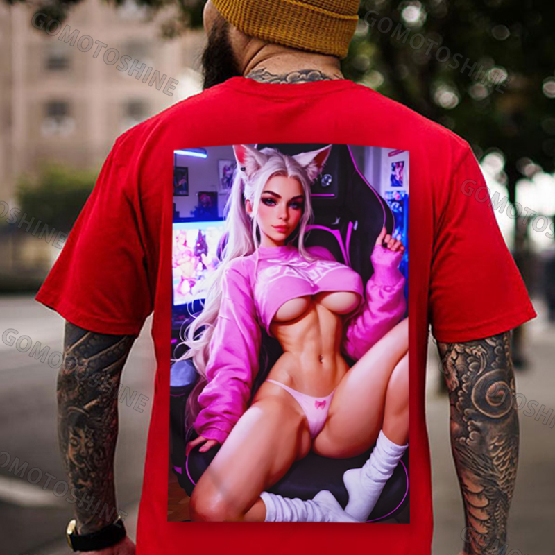 Sexy Esports Cat Girl Print Men's T-shirt Image - 4