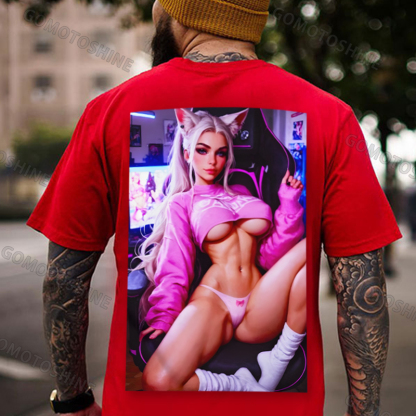 Sexy Esports Cat Girl Print Men's T-shirt Image - 4