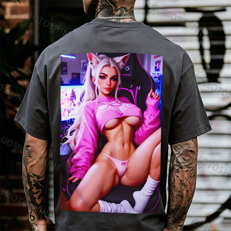 Sexy Esports Cat Girl Print Men's T-shirt Image - 5