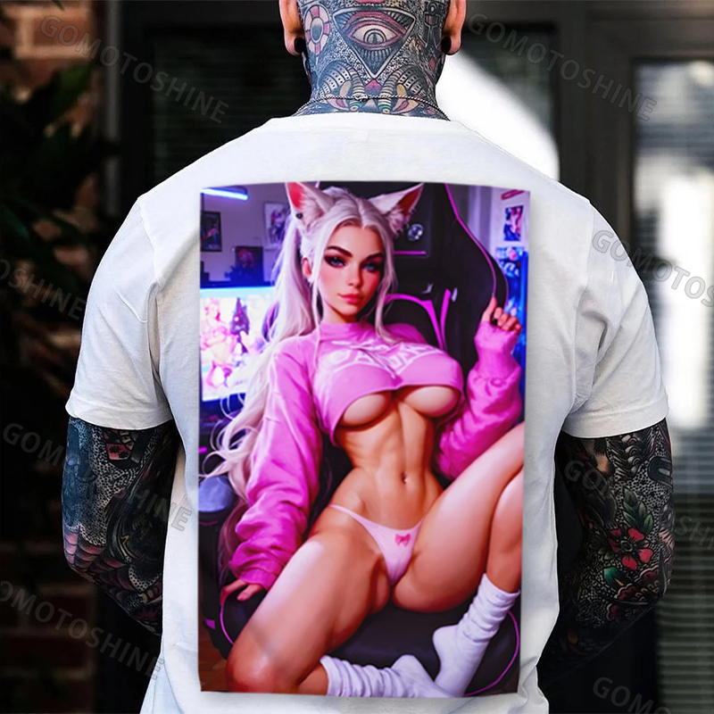 Sexy Esports Cat Girl Print Men's T-shirt Image - 8