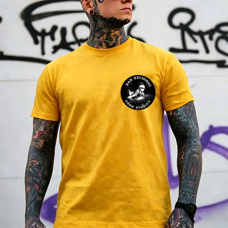BAD DECISIONS GOOD STORIES Nun Smoking Black Print T-Shirt Image - 25