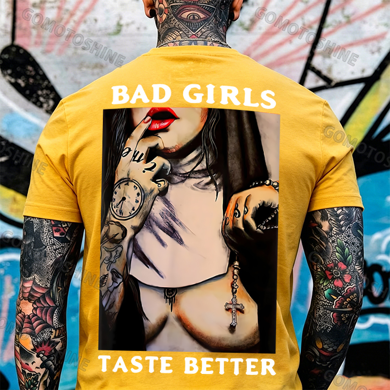 BAD GIRLS TASTE BETTER Sexy Naked Nun Print Men's T-Shirt