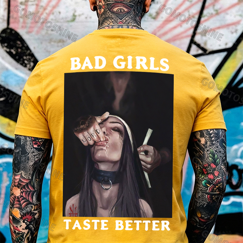 BAD GIRLS TASTE BETTER Sucking Finger Nun Print Men's T-Shirt