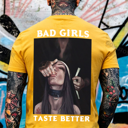BAD GIRLS TASTE BETTER Sucking Finger Nun Print Men's T-Shirt