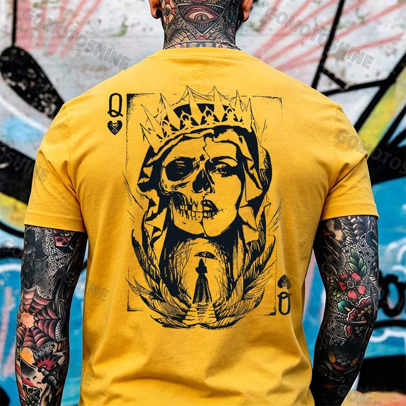 Poker Q Gloomy Queen Vintage Style White Print T-shirt