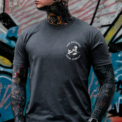 BAD DECISIONS GOOD STORIES Nun Smoking Black Print T-Shirt Image - 27
