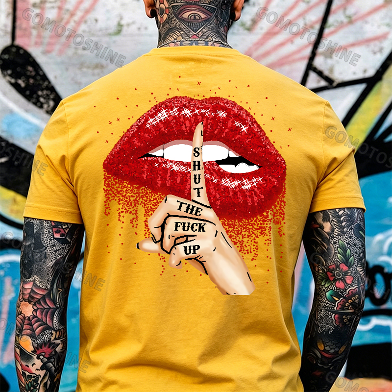 SHUT THE F*CK UP Sexy Lips Keeping Silent Black Print T-Shirt Image - 9