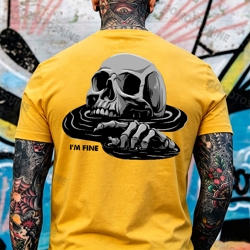 I'M FINE Drowning Skull Black Print T-Shirt Image - 9