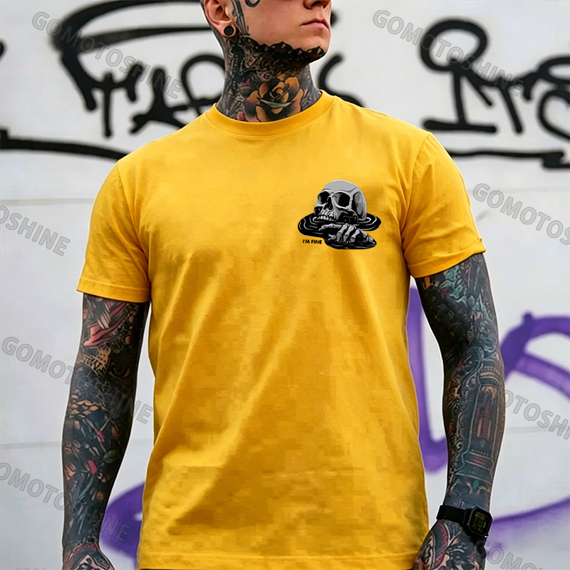 I'M FINE Drowning Skull Black Print T-Shirt Image - 21