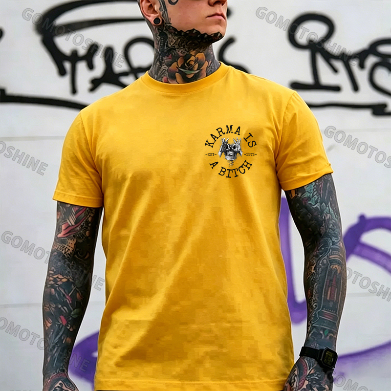 KARMA IS A BITCH Skull With OK Print Men's T-Shirt Image - 17