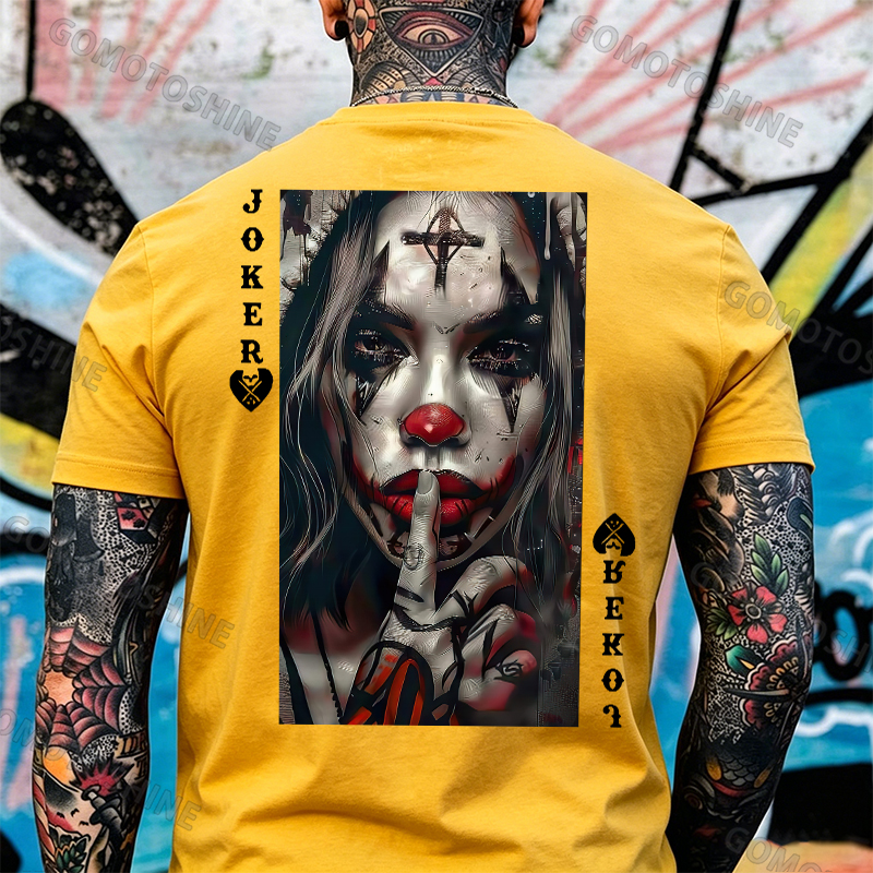 POKER JOKER GIRL Keep Silent Print Men's T-shirt Image - 8