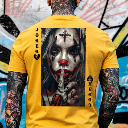 POKER JOKER GIRL Keep Silent Print Men's T-shirt Image - 8