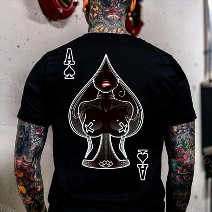 Poker A The Queen of Spades Sexy Nun White Print T-shirt Image - 1