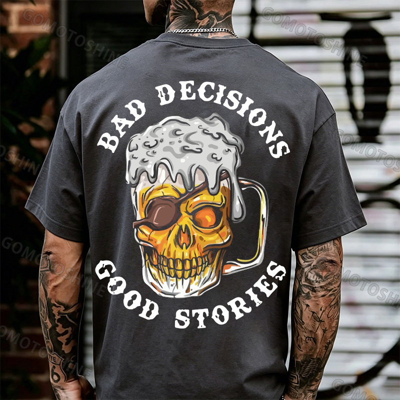 BAD DECISIONS GOOD STORIES Black Print T-Shirt Image - 22