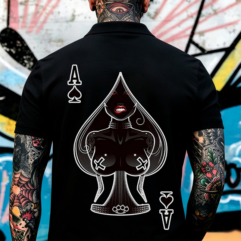 Poker A The Queen of Spades Sexy Nun Print Men's Polo Shirt Image - 1