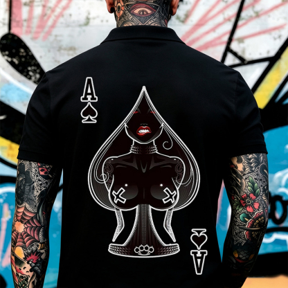 Poker A The Queen of Spades Sexy Nun Print Men's Polo Shirt Image - 1