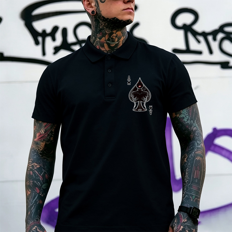 Poker A The Queen of Spades Sexy Nun Print Men's Polo Shirt Image - 2