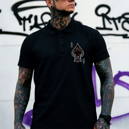 Poker A The Queen of Spades Sexy Nun Print Men's Polo Shirt Image - 2