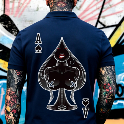 Poker A The Queen of Spades Sexy Nun Print Men's Polo Shirt Image - 3