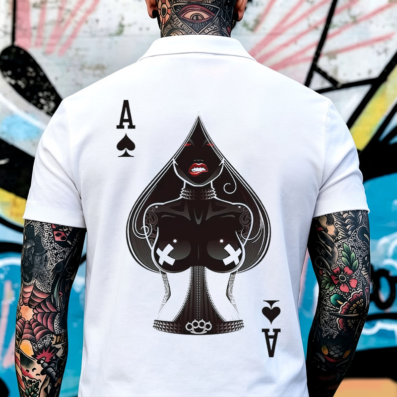 Poker A The Queen of Spades Sexy Nun Print Men's Polo Shirt Image - 6