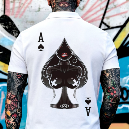 Poker A The Queen of Spades Sexy Nun Print Men's Polo Shirt Image - 6