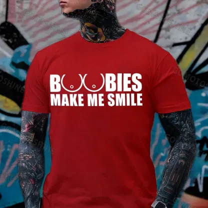 BOOBIES MAKE ME SMILE Graphic Black Print T-shirt Image - 11