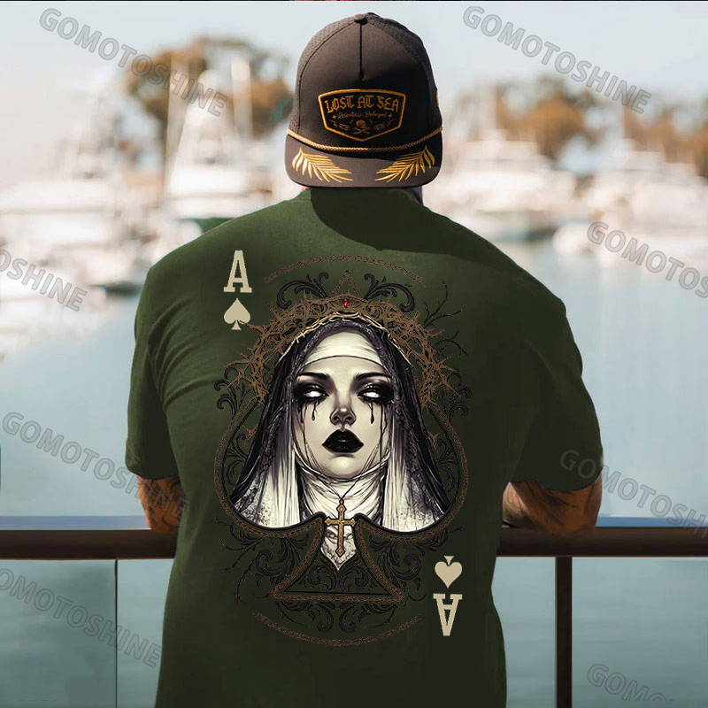 Poker Ace of Spades Dark Nun Print Men's T-shirt