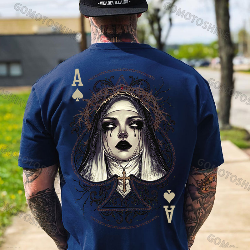 Poker Ace of Spades Dark Nun Print Men's T-shirt