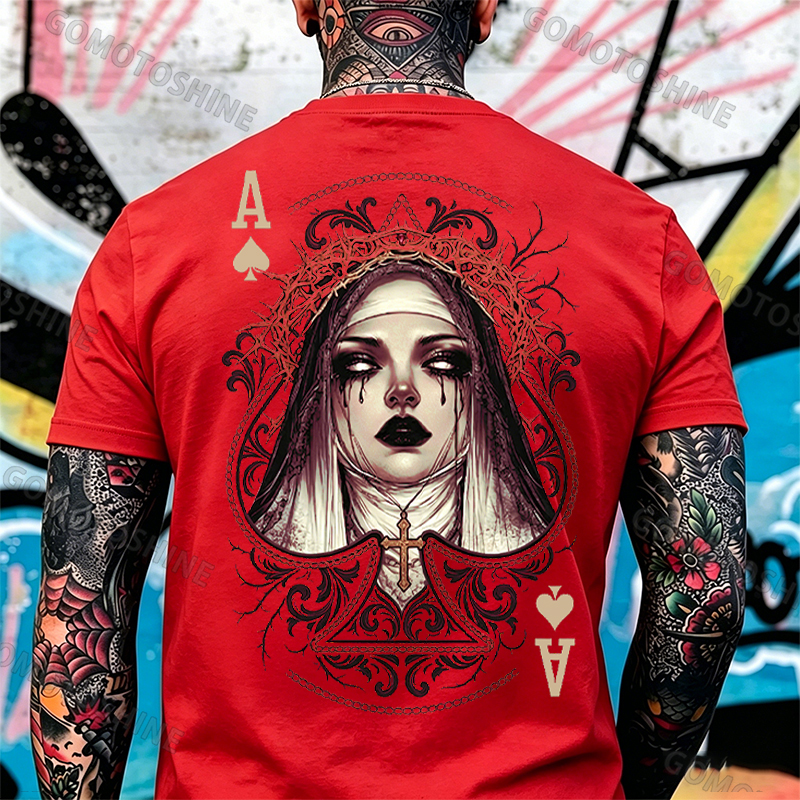 Poker Ace of Spades Dark Nun Print Men's T-shirt