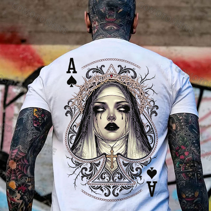 Poker Ace of Spades Dark Nun Print Men's T-shirt