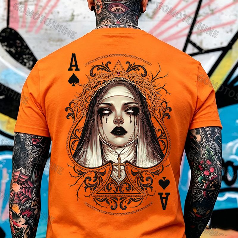 Poker Ace of Spades Dark Nun Print Men's T-shirt