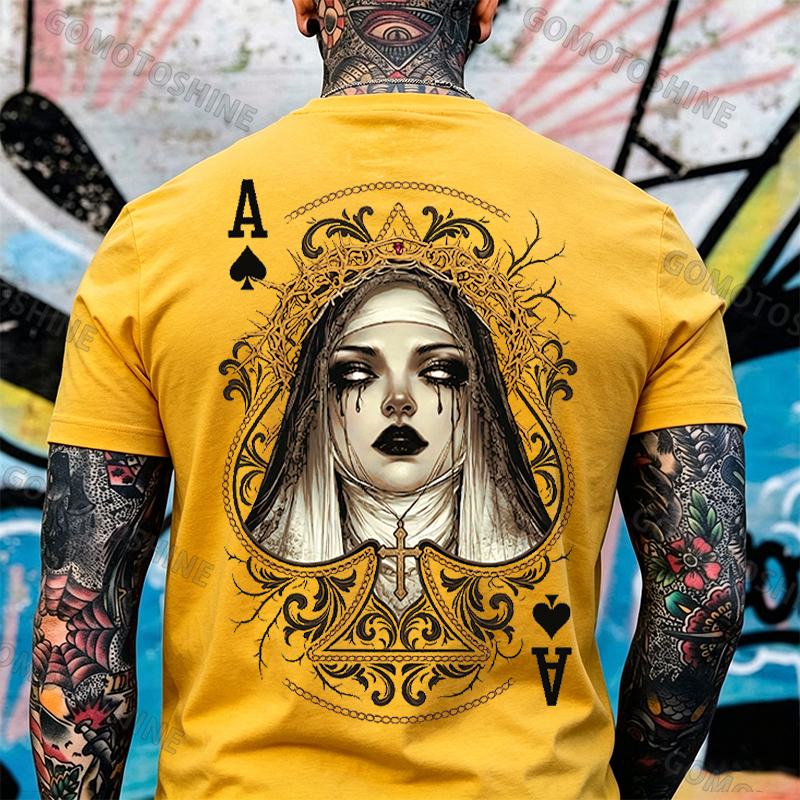Poker Ace of Spades Dark Nun Print Men's T-shirt