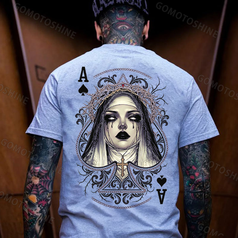 Poker Ace of Spades Dark Nun Print Men's T-shirt
