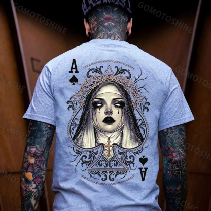 Poker Ace of Spades Dark Nun Print Men's T-shirt