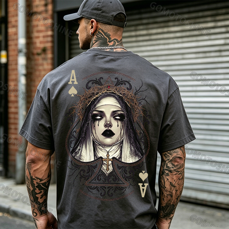Poker Ace of Spades Dark Nun Print Men's T-shirt