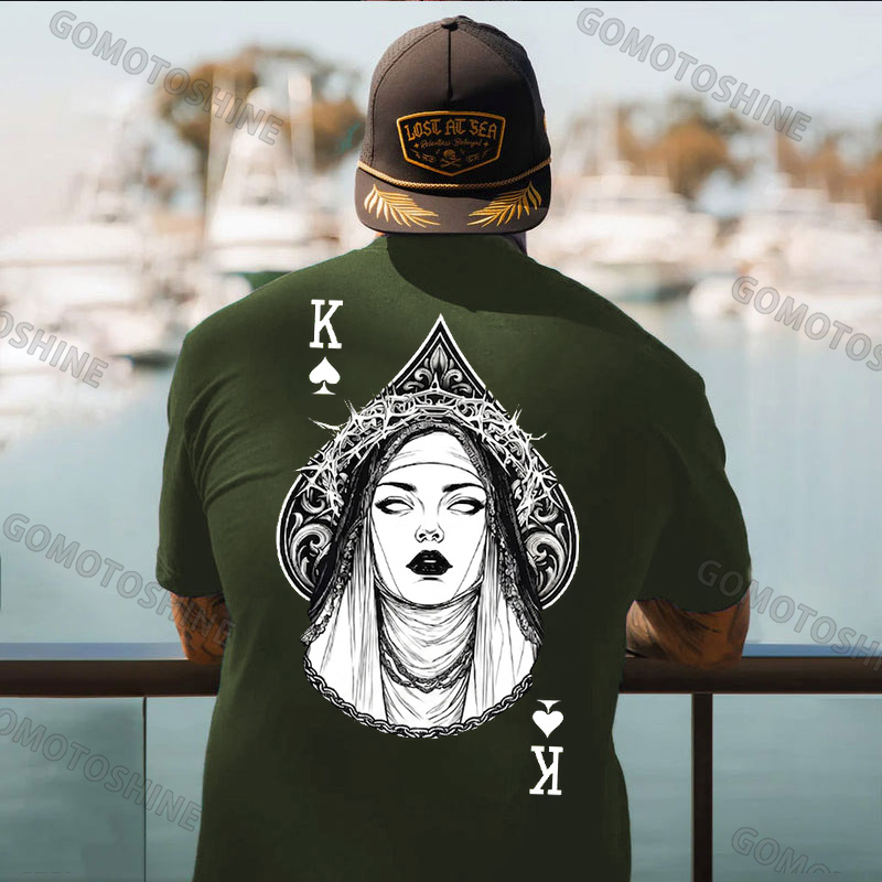 Poker King of Spades Gothic Nun Line Art Print Men's T-shirt