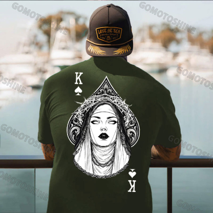 Poker King of Spades Gothic Nun Line Art Print Men's T-shirt